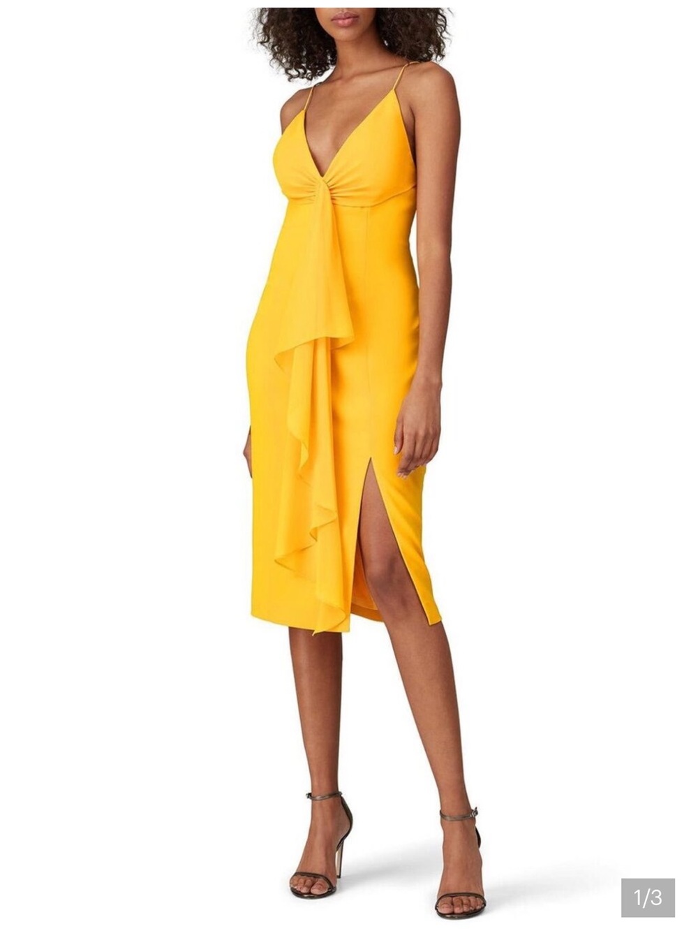 JAYGODFREY Bright Yellow Draped Pencil Skirt with Side Slit